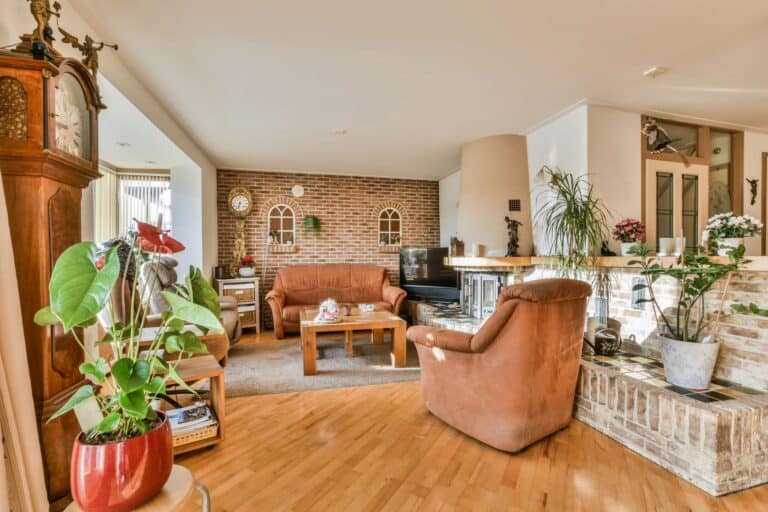 A living room with bulky furniture