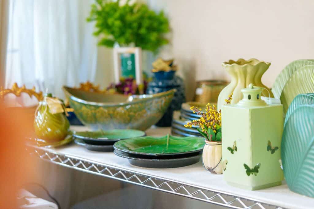 Colourful plates and vases