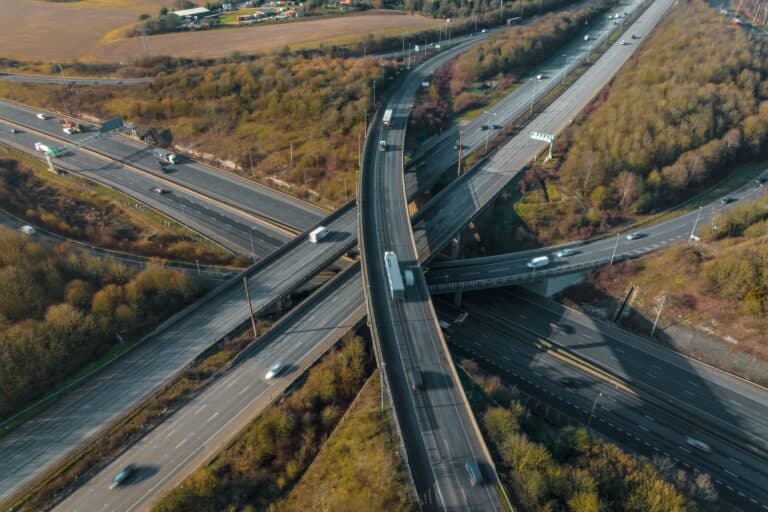 Aerial view of UK motorways